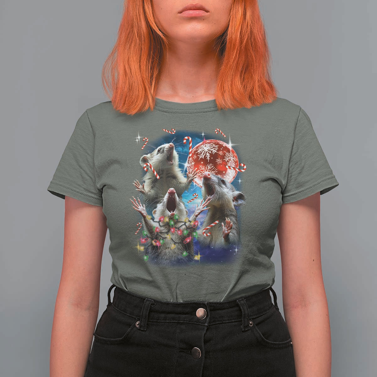Possum Christmas T Shirt For Women 3 Opossum Possum Funny Weird Cursed Meme - Wonder Print Shop
