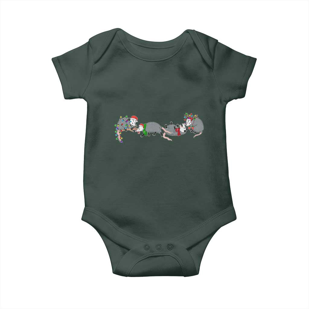 Opossum Christmas Baby Onesie Funny Wild Animals Xmas Lights