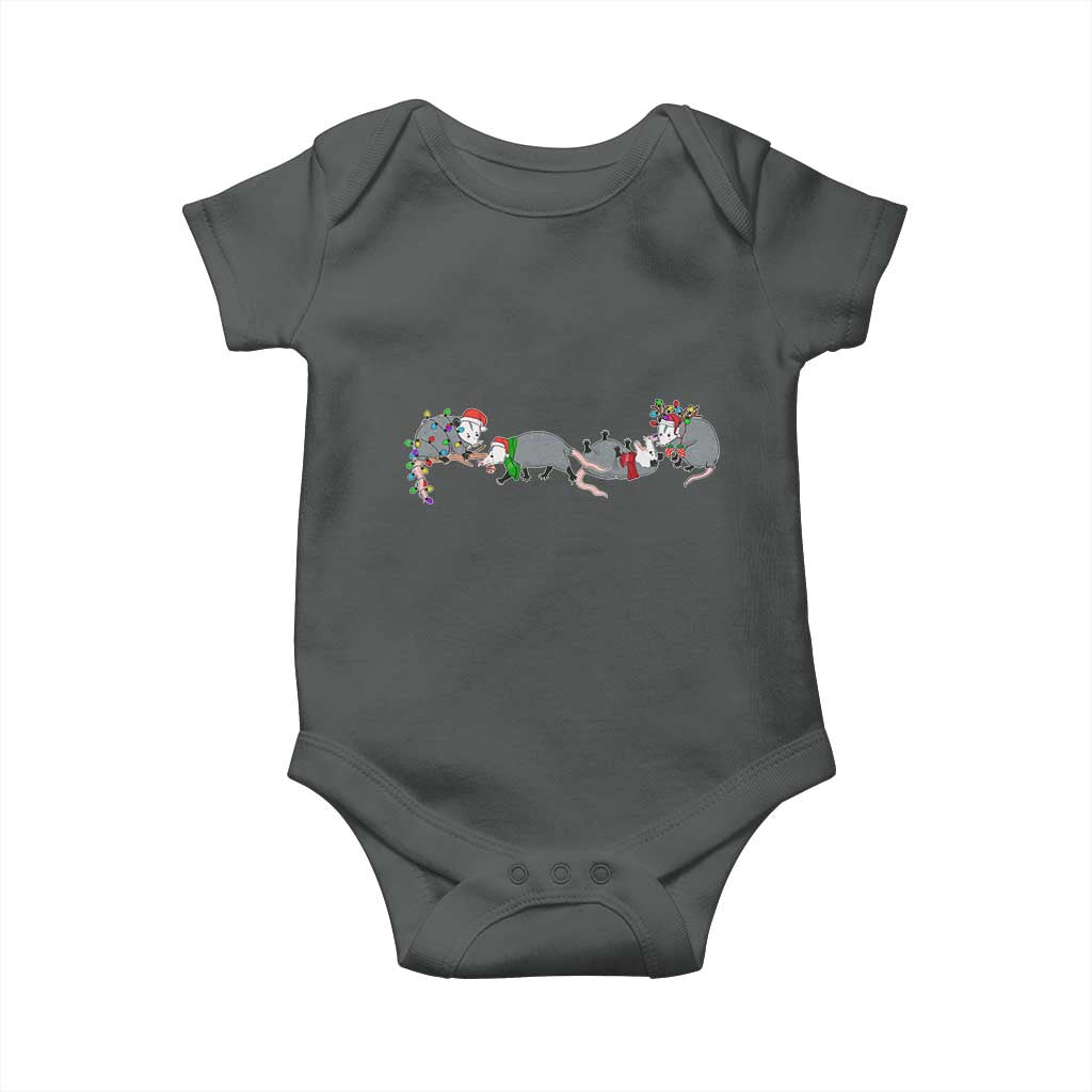 Opossum Christmas Baby Onesie Funny Wild Animals Xmas Lights