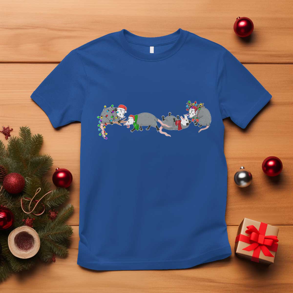 Opossum Christmas T Shirt Funny Wild Animals Xmas Lights - Wonder Print Shop