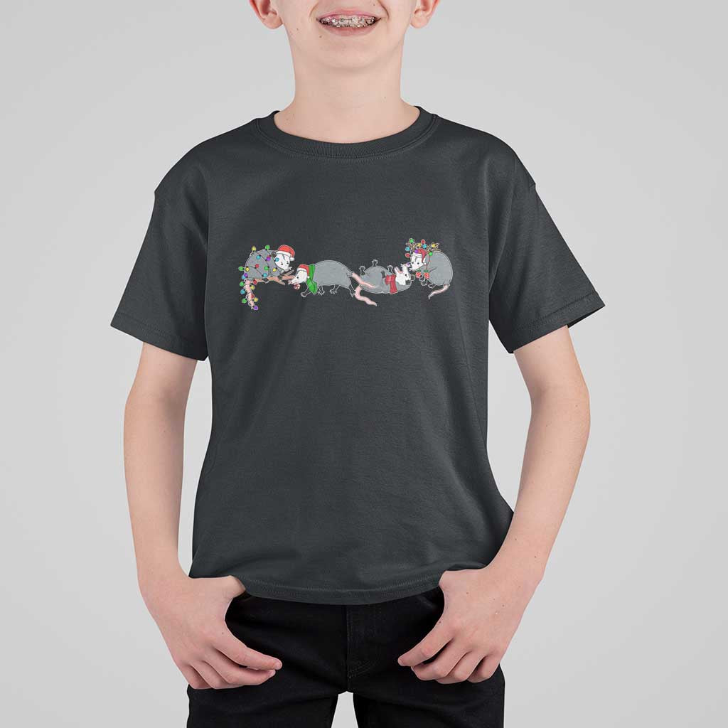 Opossum Christmas T Shirt For Kid Funny Wild Animals Xmas Lights - Wonder Print Shop
