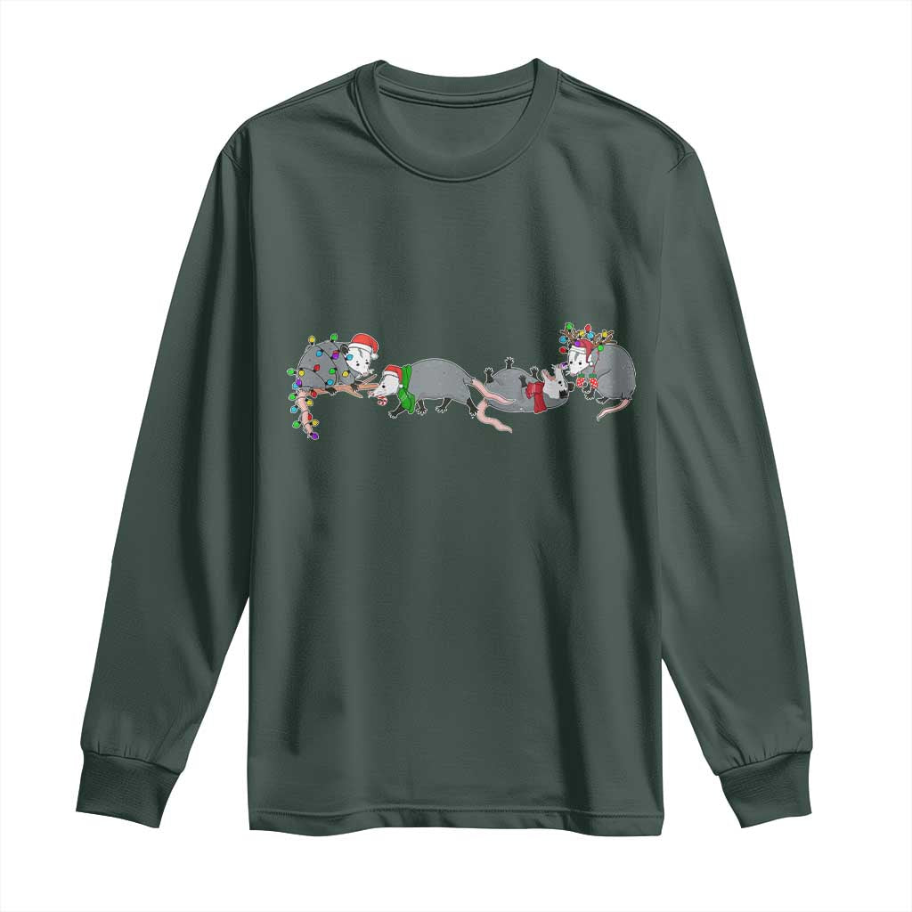 Opossum Christmas Long Sleeve Shirt Funny Wild Animals Xmas Lights