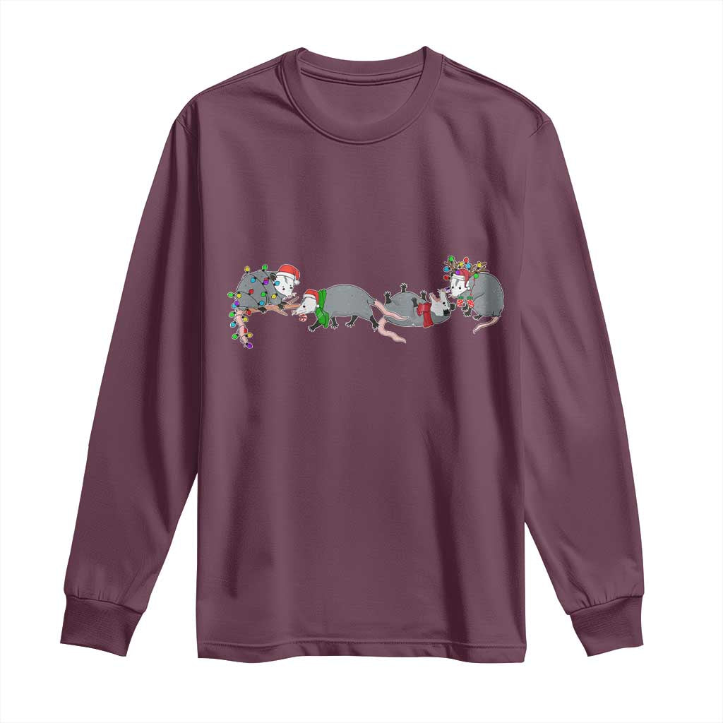 Opossum Christmas Long Sleeve Shirt Funny Wild Animals Xmas Lights