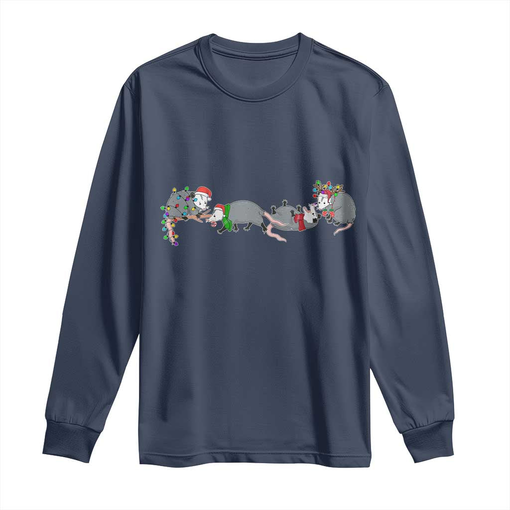 Opossum Christmas Long Sleeve Shirt Funny Wild Animals Xmas Lights