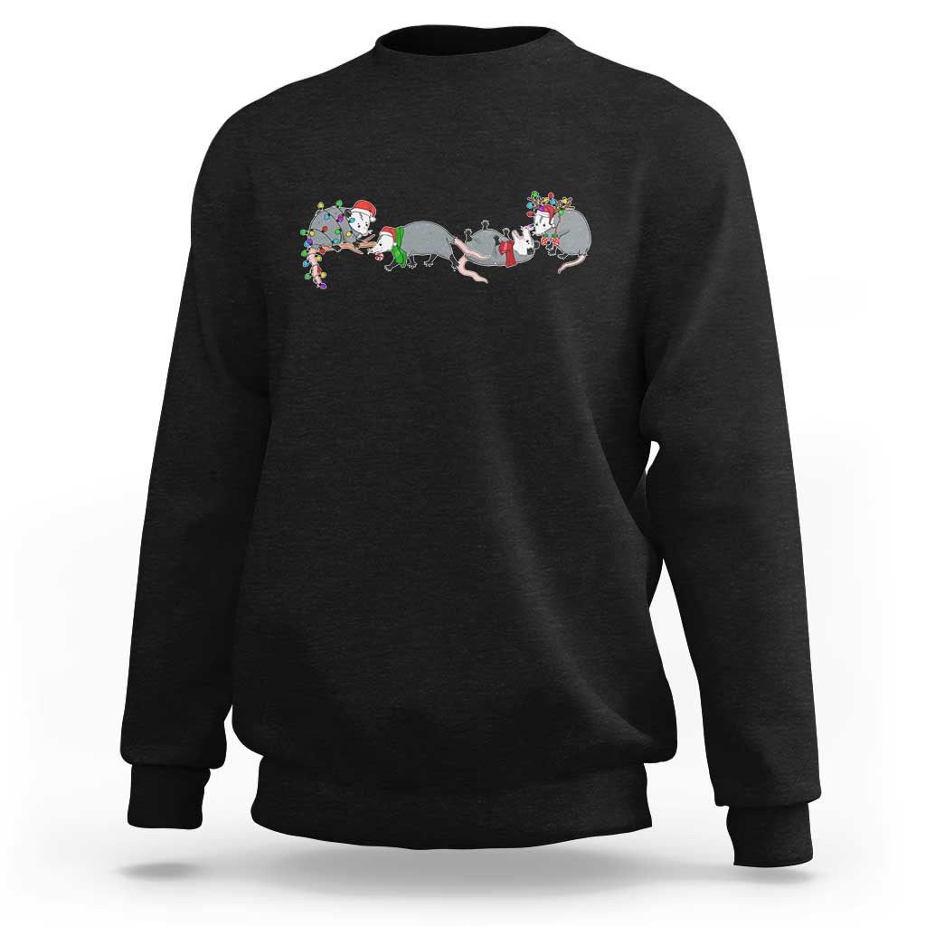 Opossum Christmas Sweatshirt Funny Wild Animals Xmas Lights - Wonder Print Shop