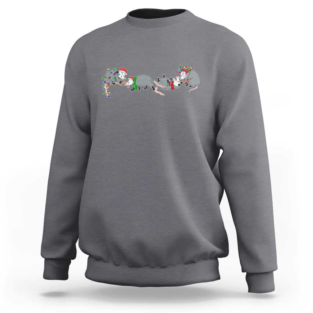 Opossum Christmas Sweatshirt Funny Wild Animals Xmas Lights - Wonder Print Shop
