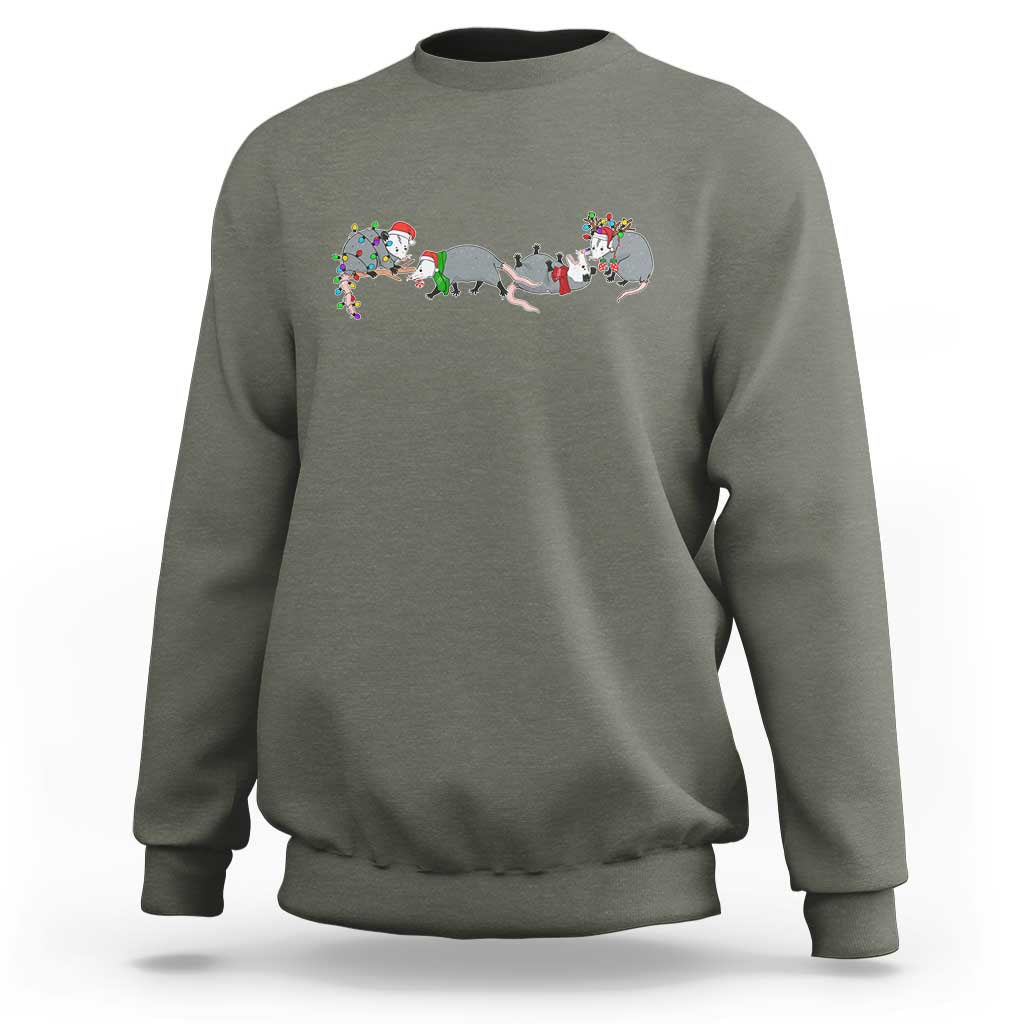 Opossum Christmas Sweatshirt Funny Wild Animals Xmas Lights - Wonder Print Shop