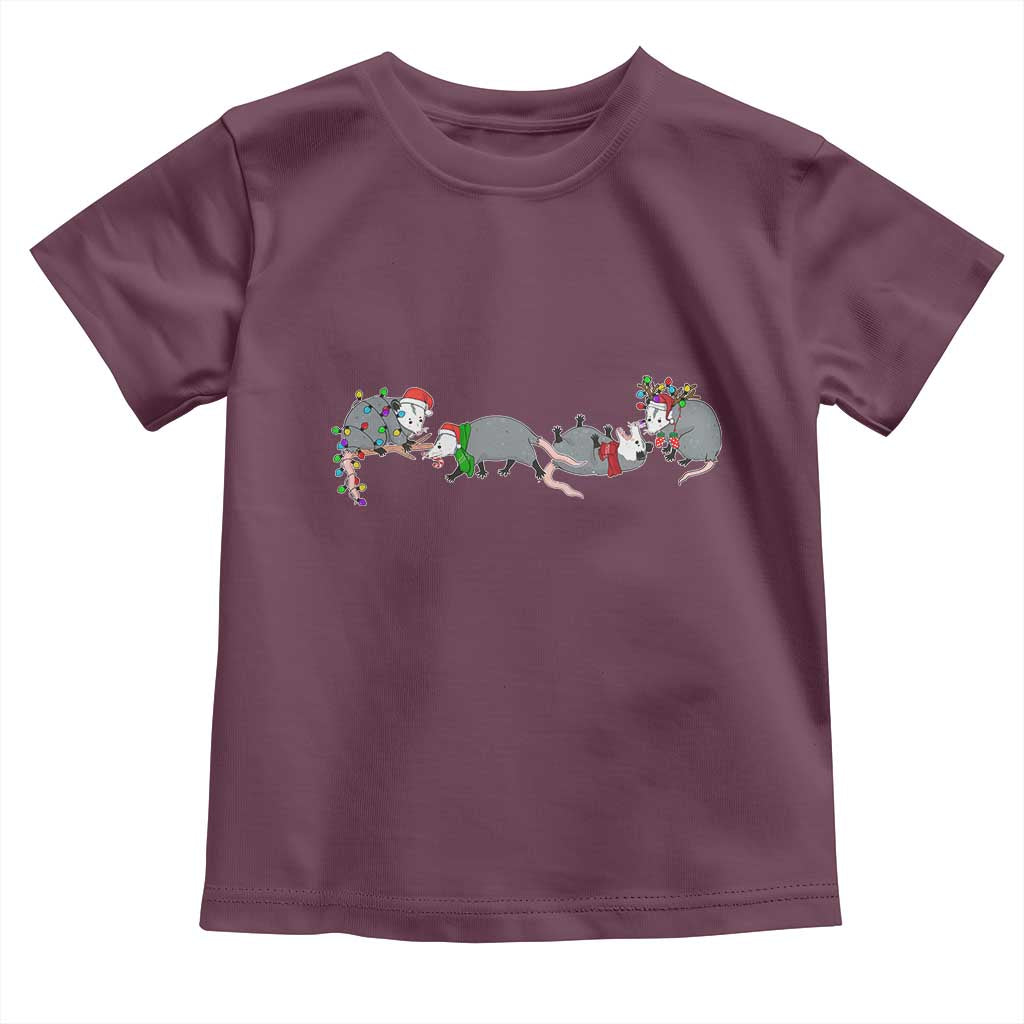 Opossum Christmas Toddler T Shirt Funny Wild Animals Xmas Lights