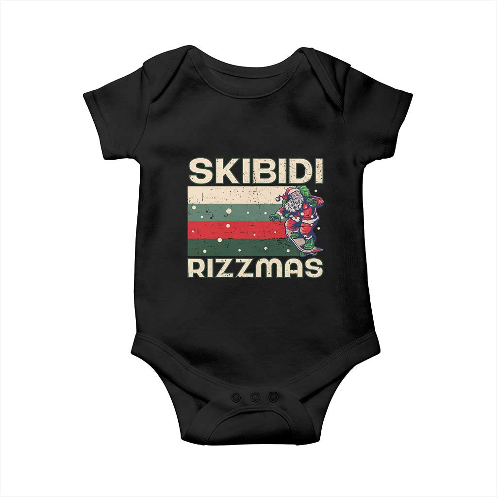 Funny Christmas Baby Onesie Skibidi Rizzmas Rizz Santa Clause Skating Board Xmas Retro Stripe