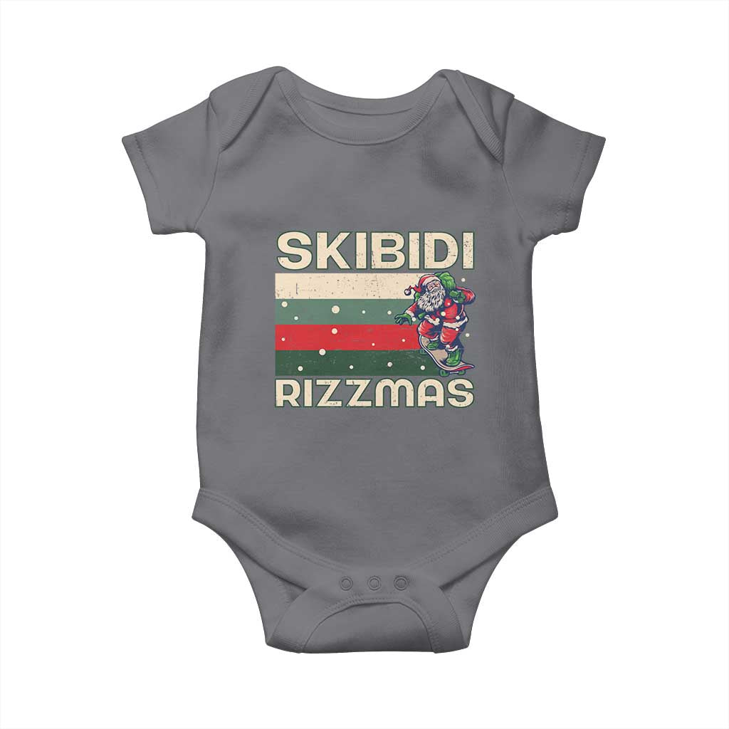 Funny Christmas Baby Onesie Skibidi Rizzmas Rizz Santa Clause Skating Board Xmas Retro Stripe