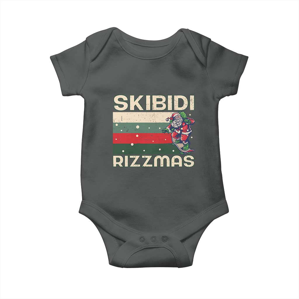 Funny Christmas Baby Onesie Skibidi Rizzmas Rizz Santa Clause Skating Board Xmas Retro Stripe