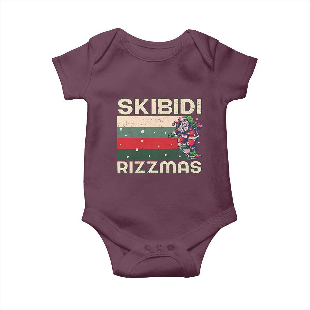 Funny Christmas Baby Onesie Skibidi Rizzmas Rizz Santa Clause Skating Board Xmas Retro Stripe