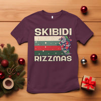 Funny Christmas T Shirt Skibidi Rizzmas Rizz Santa Clause Skating Board Xmas Retro Stripe - Wonder Print Shop
