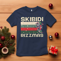Funny Christmas T Shirt Skibidi Rizzmas Rizz Santa Clause Skating Board Xmas Retro Stripe - Wonder Print Shop