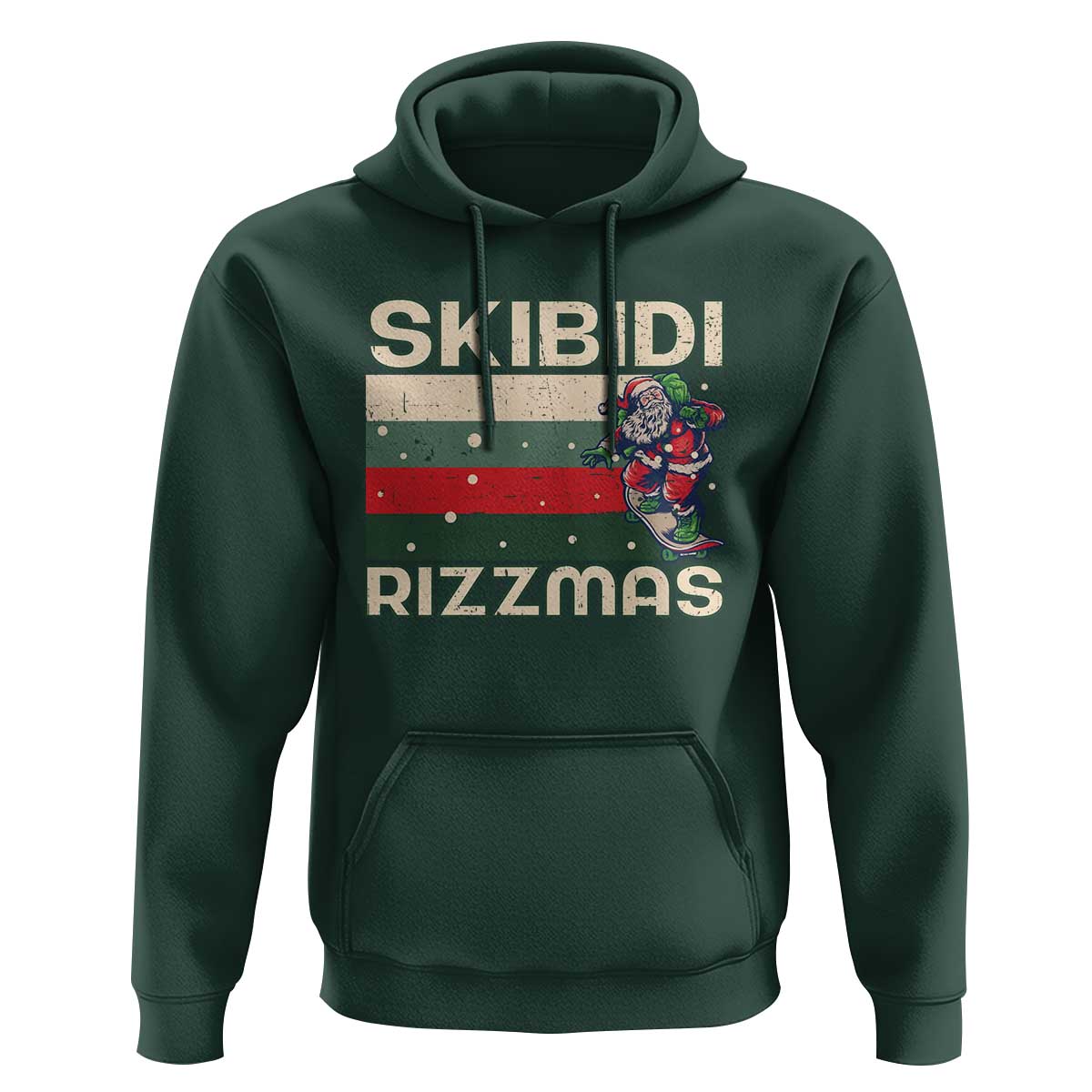 Funny Christmas Hoodie Skibidi Rizzmas Rizz Santa Clause Skating Board Xmas Retro Stripe