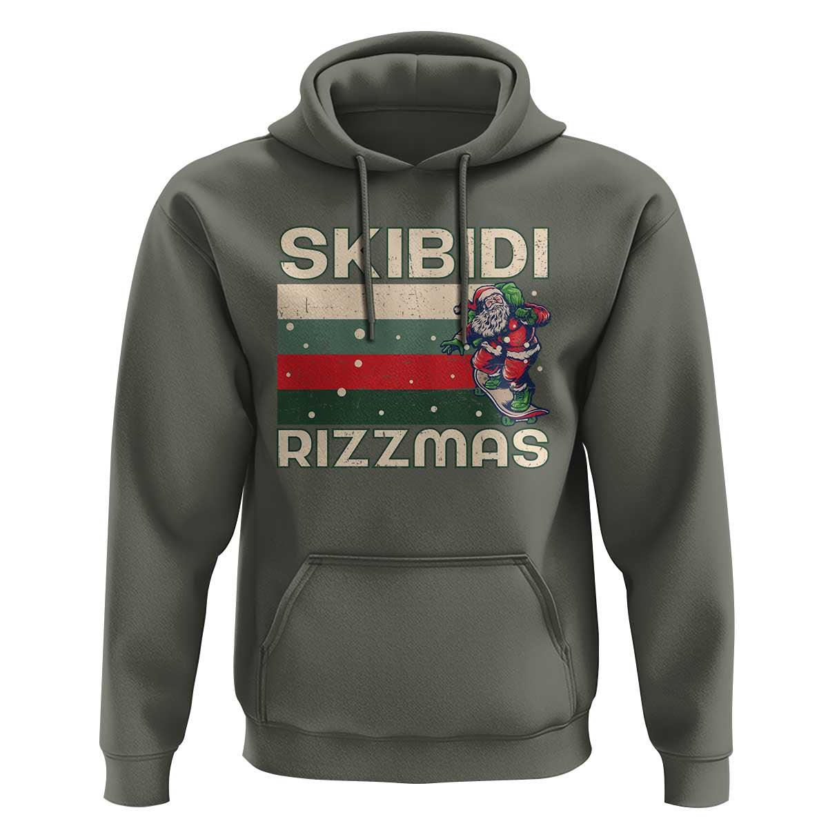 Funny Christmas Hoodie Skibidi Rizzmas Rizz Santa Clause Skating Board Xmas Retro Stripe
