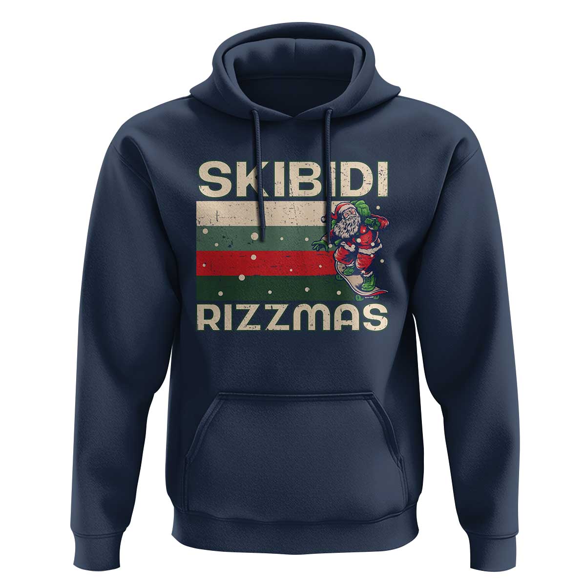 Funny Christmas Hoodie Skibidi Rizzmas Rizz Santa Clause Skating Board Xmas Retro Stripe