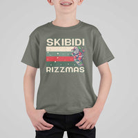 Funny Christmas T Shirt For Kid Skibidi Rizzmas Rizz Santa Clause Skating Board Xmas Retro Stripe - Wonder Print Shop