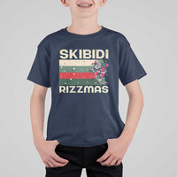 Funny Christmas T Shirt For Kid Skibidi Rizzmas Rizz Santa Clause Skating Board Xmas Retro Stripe - Wonder Print Shop