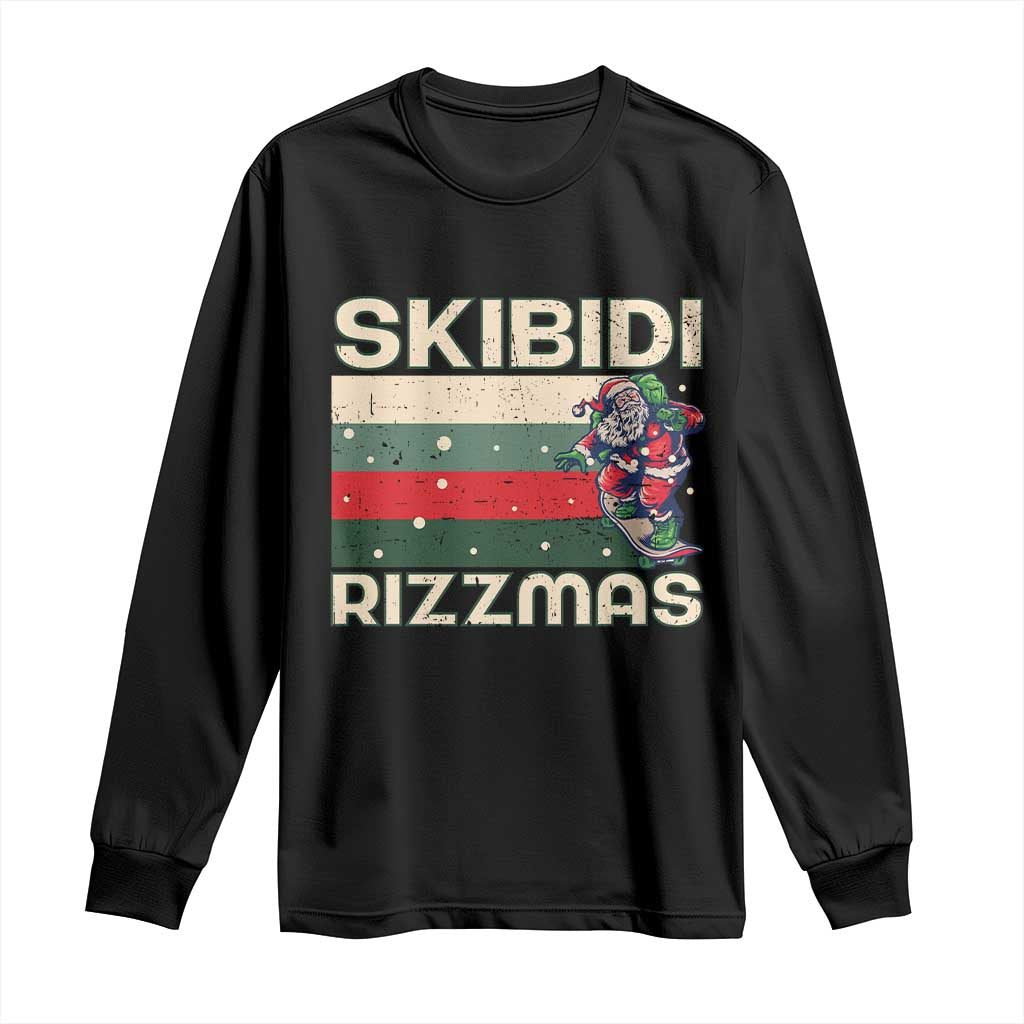 Funny Christmas Long Sleeve Shirt Skibidi Rizzmas Rizz Santa Clause Skating Board Xmas Retro Stripe