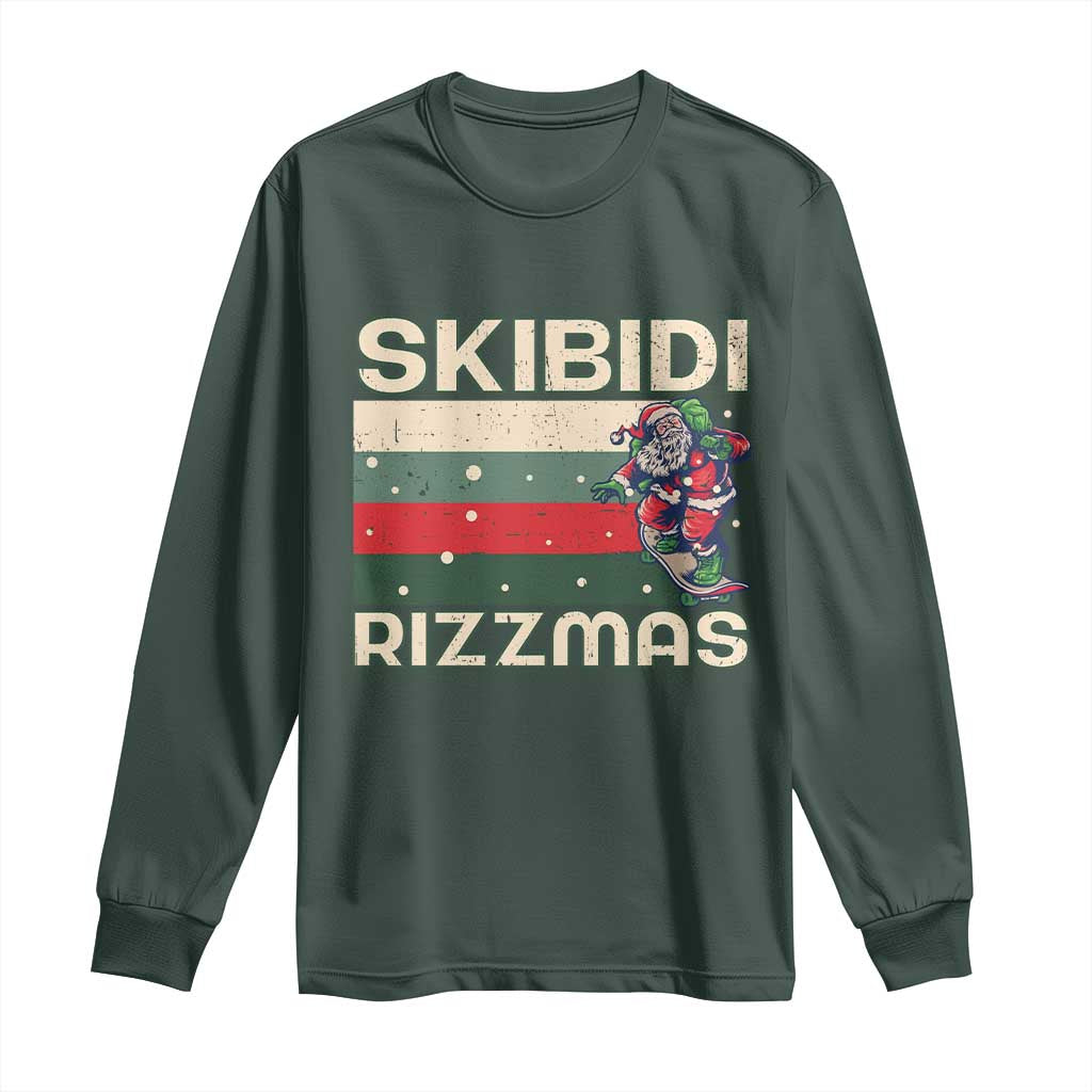 Funny Christmas Long Sleeve Shirt Skibidi Rizzmas Rizz Santa Clause Skating Board Xmas Retro Stripe