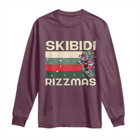 Funny Christmas Long Sleeve Shirt Skibidi Rizzmas Rizz Santa Clause Skating Board Xmas Retro Stripe