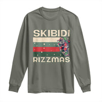 Funny Christmas Long Sleeve Shirt Skibidi Rizzmas Rizz Santa Clause Skating Board Xmas Retro Stripe