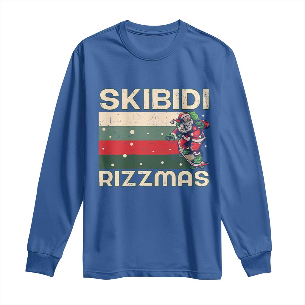 Funny Christmas Long Sleeve Shirt Skibidi Rizzmas Rizz Santa Clause Skating Board Xmas Retro Stripe