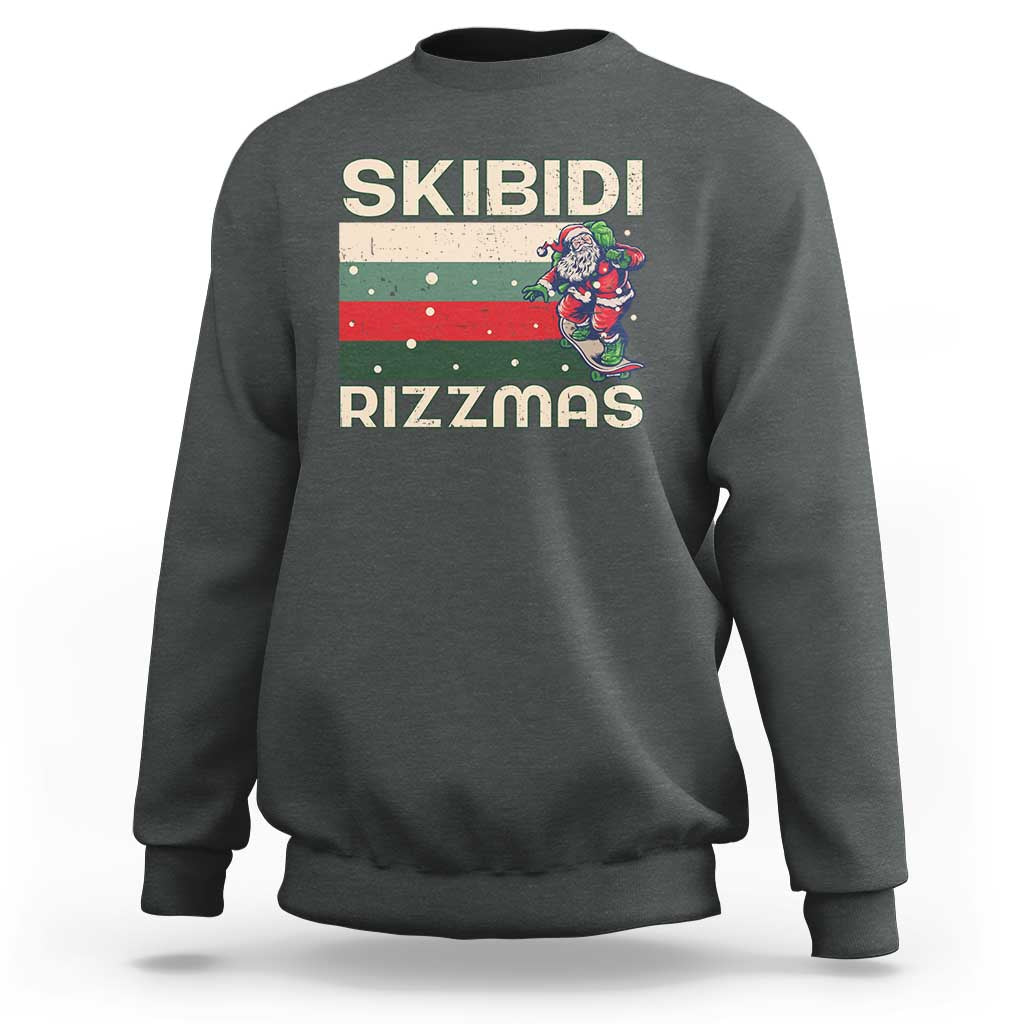 Funny Christmas Sweatshirt Skibidi Rizzmas Rizz Santa Clause Skating Board Xmas Retro Stripe - Wonder Print Shop