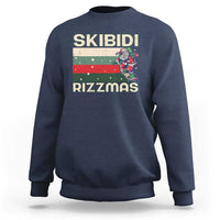 Funny Christmas Sweatshirt Skibidi Rizzmas Rizz Santa Clause Skating Board Xmas Retro Stripe - Wonder Print Shop