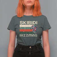 Funny Christmas T Shirt For Women Skibidi Rizzmas Rizz Santa Clause Skating Board Xmas Retro Stripe - Wonder Print Shop