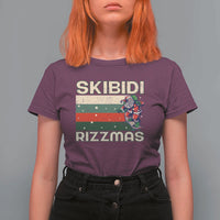 Funny Christmas T Shirt For Women Skibidi Rizzmas Rizz Santa Clause Skating Board Xmas Retro Stripe - Wonder Print Shop