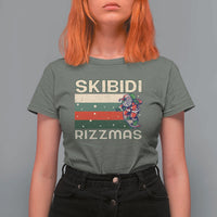 Funny Christmas T Shirt For Women Skibidi Rizzmas Rizz Santa Clause Skating Board Xmas Retro Stripe - Wonder Print Shop
