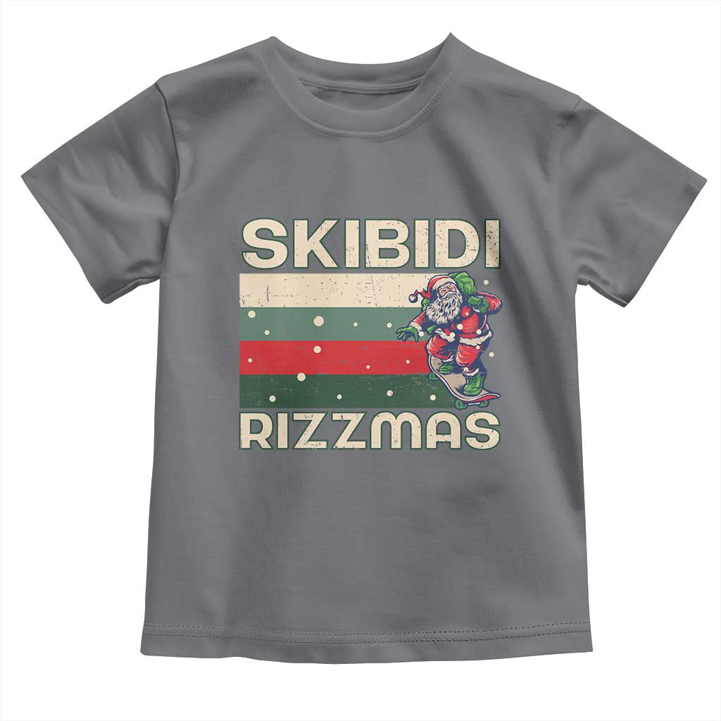 Funny Christmas Toddler T Shirt Skibidi Rizzmas Rizz Santa Clause Skating Board Xmas Retro Stripe