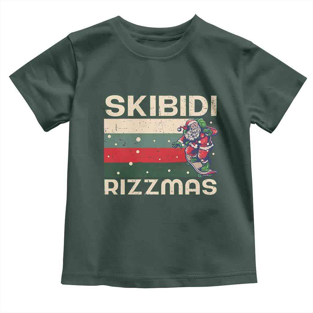 Funny Christmas Toddler T Shirt Skibidi Rizzmas Rizz Santa Clause Skating Board Xmas Retro Stripe