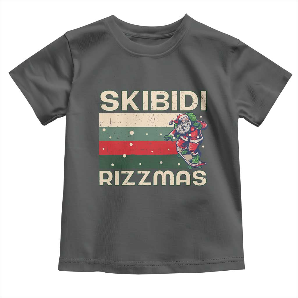 Funny Christmas Toddler T Shirt Skibidi Rizzmas Rizz Santa Clause Skating Board Xmas Retro Stripe