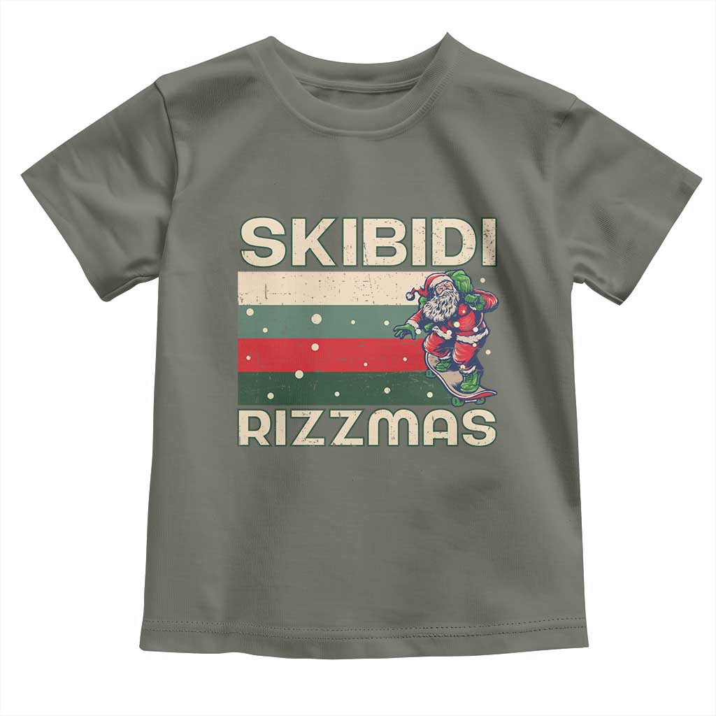 Funny Christmas Toddler T Shirt Skibidi Rizzmas Rizz Santa Clause Skating Board Xmas Retro Stripe