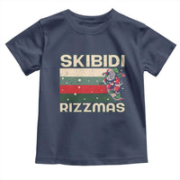 Funny Christmas Toddler T Shirt Skibidi Rizzmas Rizz Santa Clause Skating Board Xmas Retro Stripe