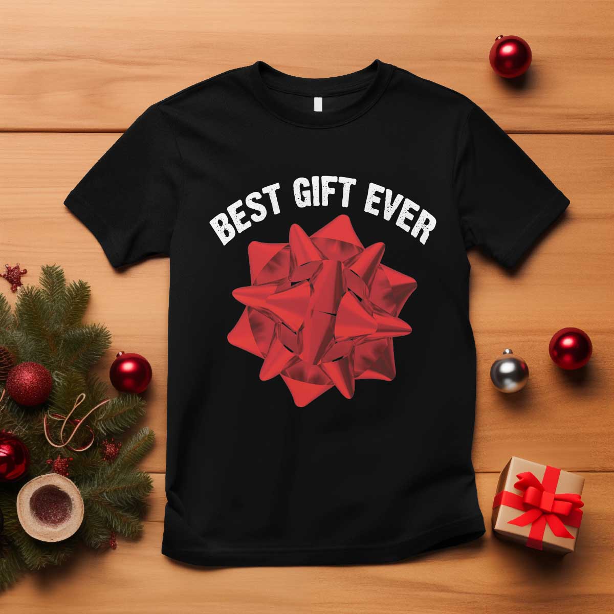 Christmas Present Costume T Shirt Best Gift Ever Red Bow - Wonder Print Shop