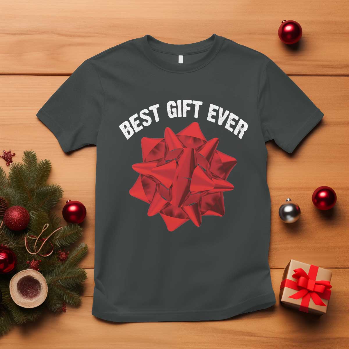 Christmas Present Costume T Shirt Best Gift Ever Red Bow - Wonder Print Shop