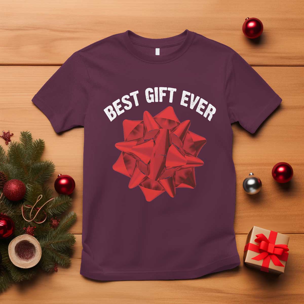 Christmas Present Costume T Shirt Best Gift Ever Red Bow - Wonder Print Shop