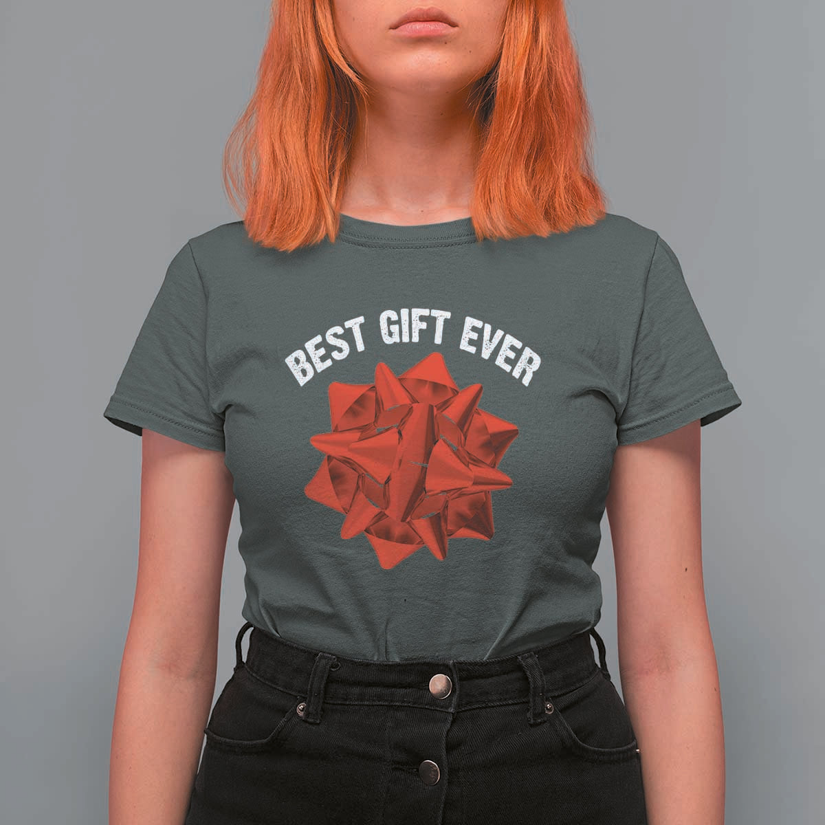 Christmas Present Costume T Shirt For Women Best Gift Ever Red Bow - Wonder Print Shop