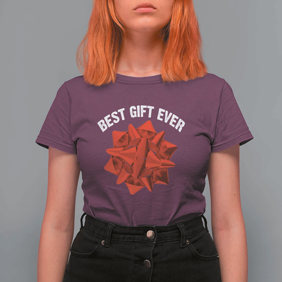Christmas Present Costume T Shirt For Women Best Gift Ever Red Bow - Wonder Print Shop