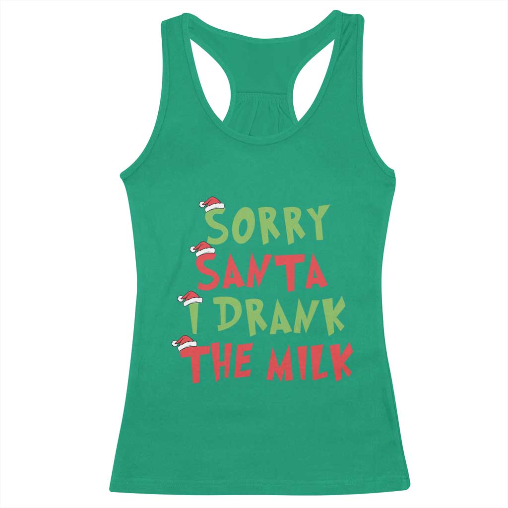 Christmas Baby Racerback Tank Top Sorry Santa I Drank The Milk Santa Hat