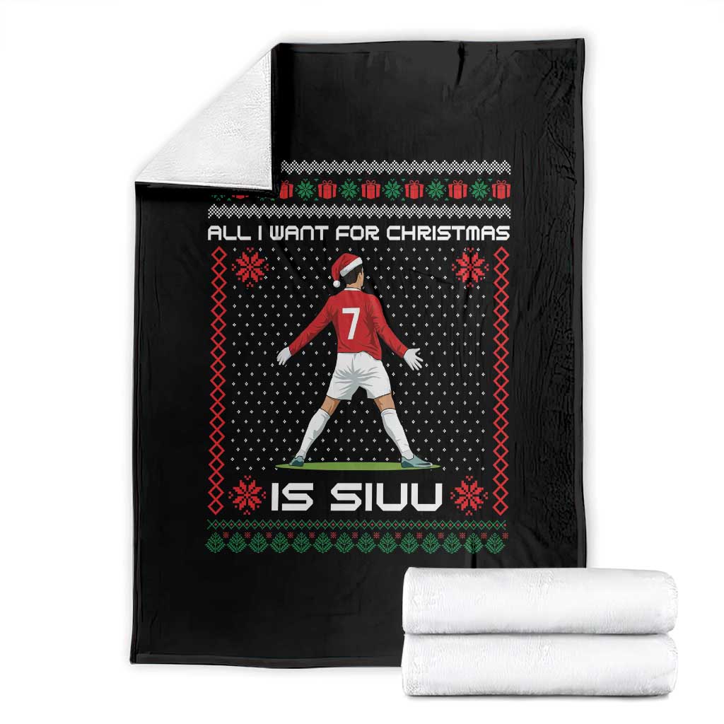 All I Want For Christmas Is Siuu Throw Blanket Funny Ugly Xmas Sport Fans - Wonder Print Shop