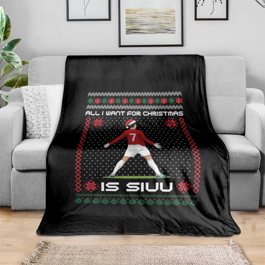 All I Want For Christmas Is Siuu Throw Blanket Funny Ugly Xmas Sport Fans - Wonder Print Shop