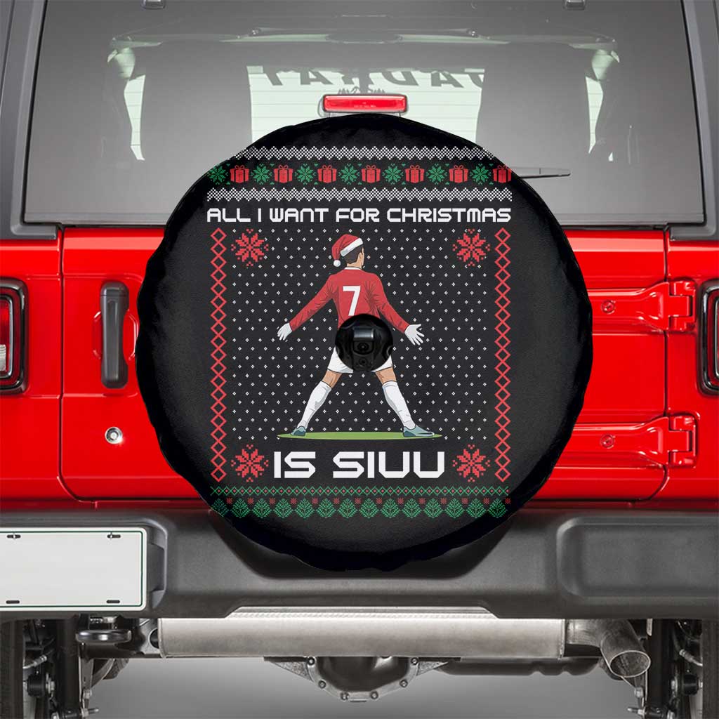 All I Want For Christmas Is Siuu Spare Tire Cover Funny Ugly Xmas Sport Fans - Wonder Print Shop