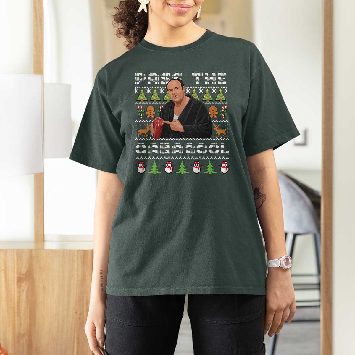 Christmas Pass The Gabagool T Shirt For Women Retro TV Show Funny Ugly Xmas - Wonder Print Shop
