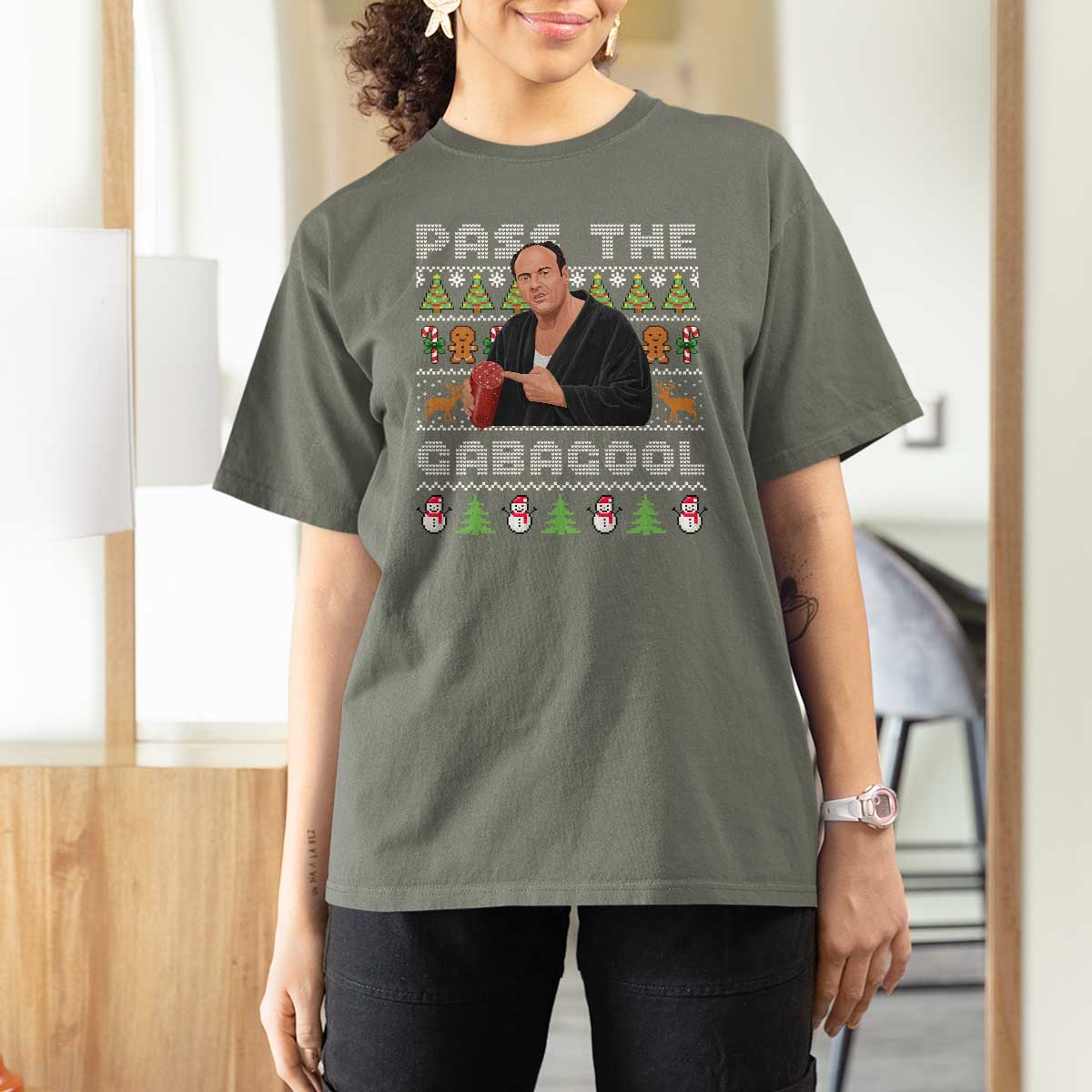 Christmas Pass The Gabagool T Shirt For Women Retro TV Show Funny Ugly Xmas - Wonder Print Shop