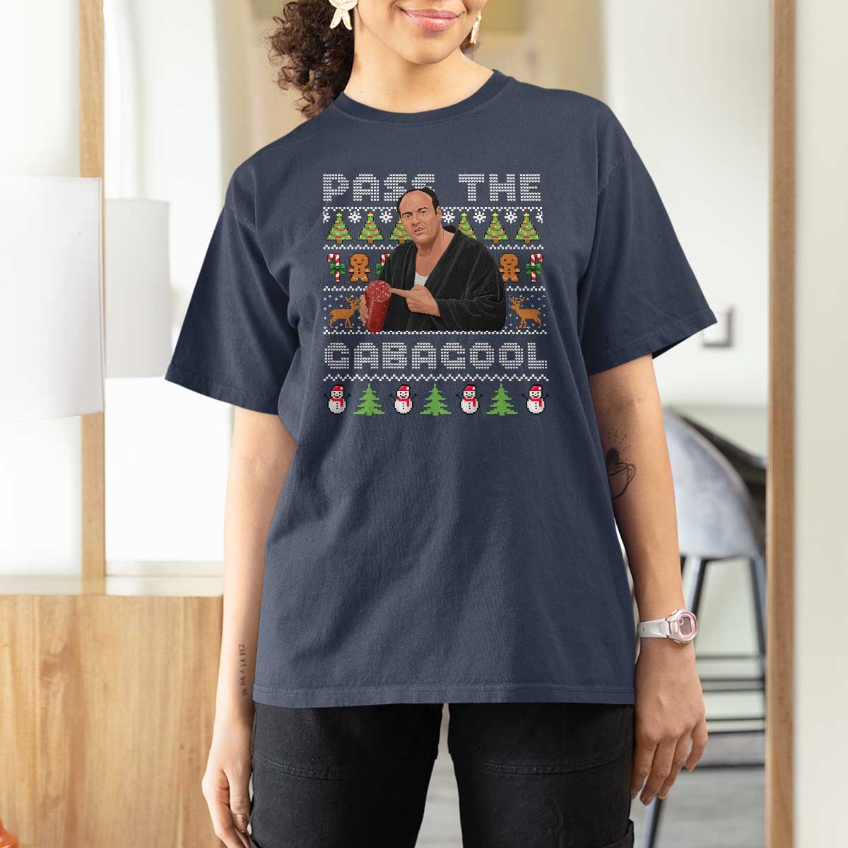 Christmas Pass The Gabagool T Shirt For Women Retro TV Show Funny Ugly Xmas - Wonder Print Shop